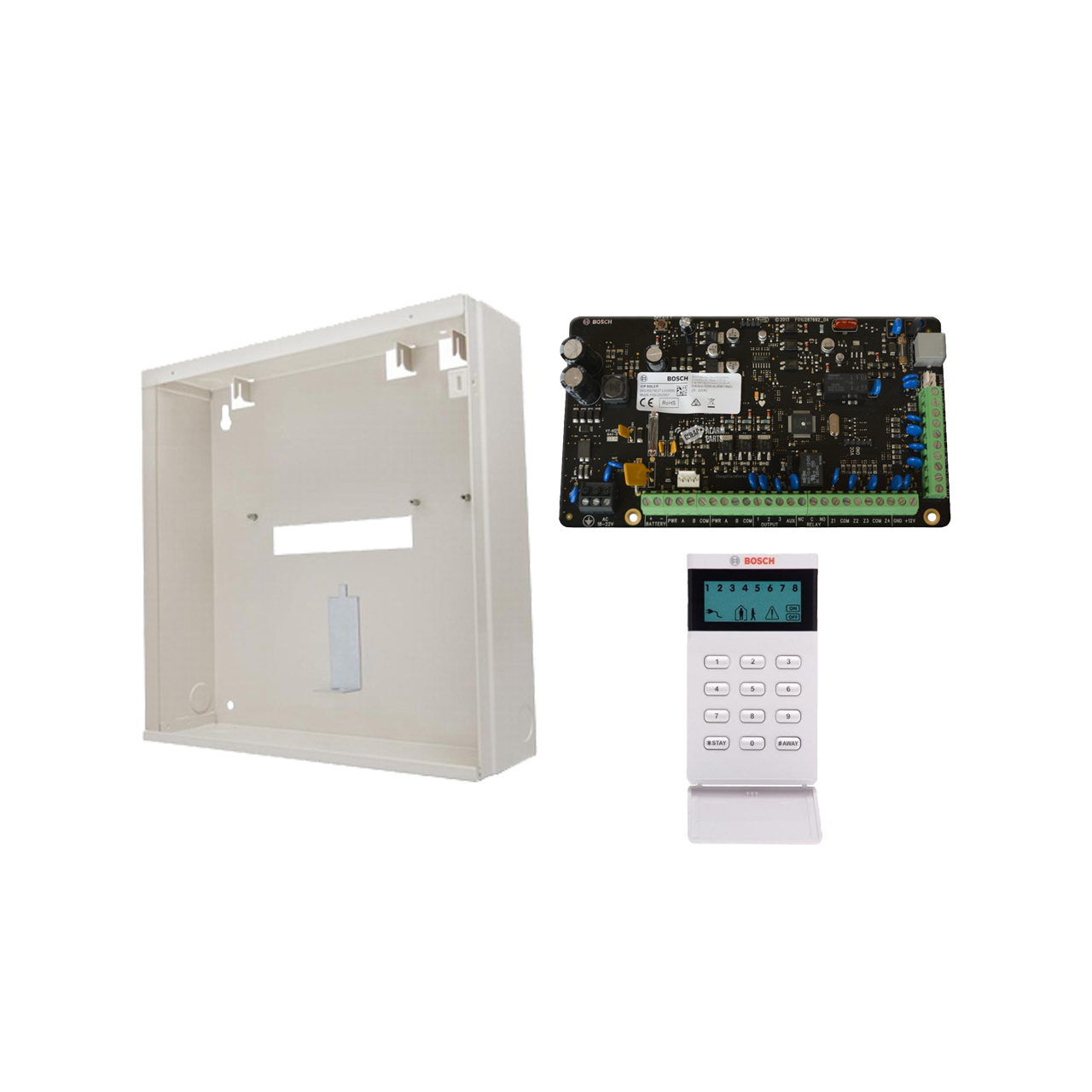 BOSCH 3000 HARDWIRED ALARM KIT INCLUDES 1x SOLUTION 3000 PCB 1x ICON KEYPAD 1x MW250 METAL ENCLOSURE NO PIR