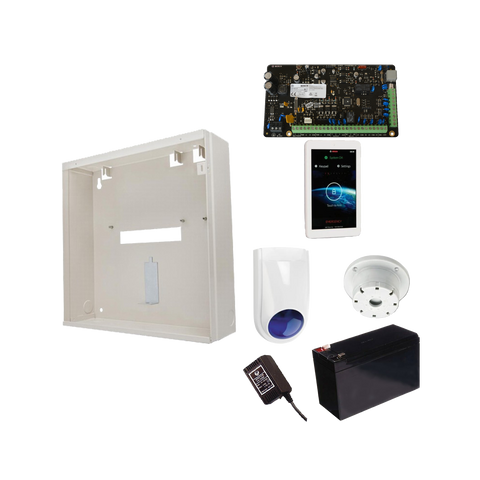 BOSCH 3000 HARDWIRED ALARM KIT INCLUDES 1x SOLUTION 3000 PCB 1x 7" TOUCHSCREEN 1x MW250 METAL ENCLOSURE 1x 12V7Ah BATTERY 1x 18VAC POWER SUPPLY 1x SLIMLINE STROBE/SIREN 1x SURFACE MOUNTED PIEZO NO PIR