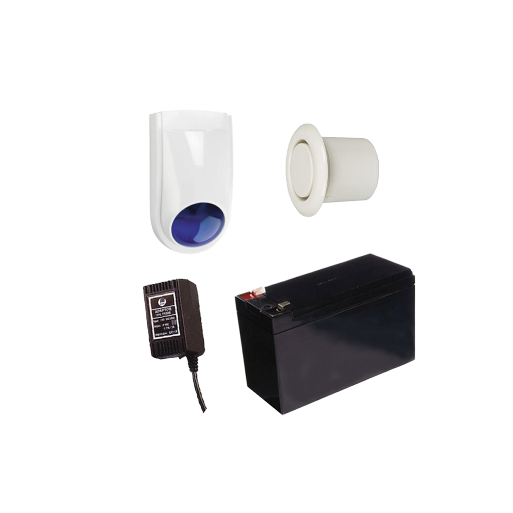 BOSCH 6000 SIREN KIT INCLUDES 1x 12V7Ah BATTERY 1x 18VAC POWER SUPPLY 1x SLIMLINE STROBE/SIREN 1x RECESSED MOUNTED PIEZO NO PIR