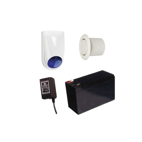 BOSCH 6000 SIREN KIT INCLUDES 1x 12V7Ah BATTERY 1x 18VAC POWER SUPPLY 1x SLIMLINE STROBE/SIREN 1x RECESSED MOUNTED PIEZO NO PIR