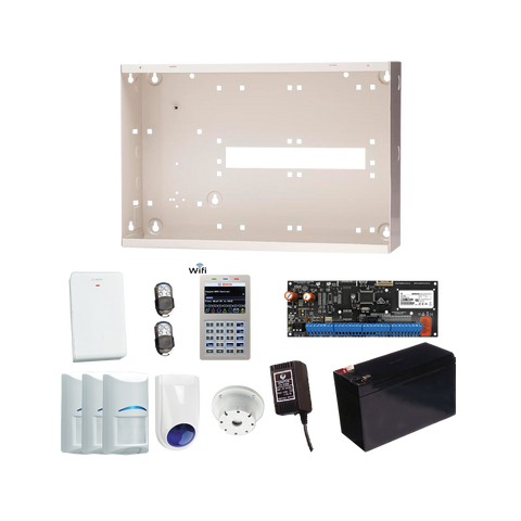 BOSCH 6000-IP WIRELESS ALM KIT INCLUDES 1x SOLUTION 6000-IP PCB WITH WIFI KEYPAD 3x WIRELESS PET PIRs 1x MW350 METAL ENCLOSURE 1x 12V7Ah BATTERY 1x 18VAC POWER SUPPLY 2x PREMIUM 4 BUTTON REMOTES 1x SOLUTION 6000 RADION RECEIVER
