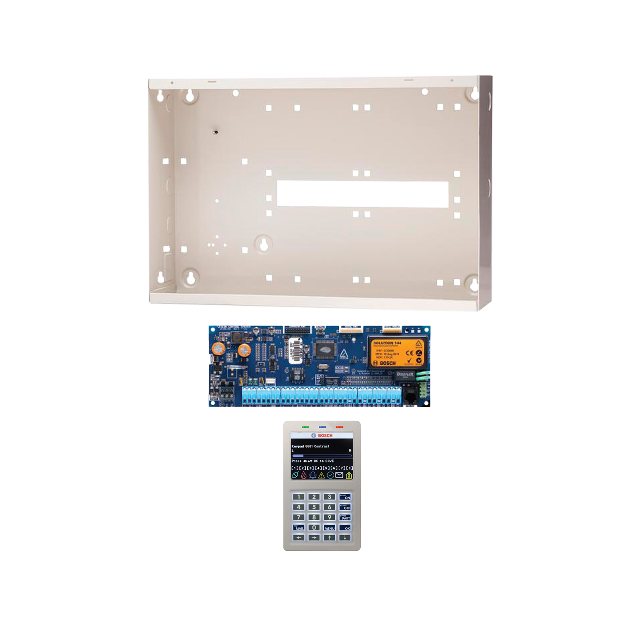 BOSCH 6000 HARDWIRED ALARM KIT INCLUDES 1x SOLUTION 6000 PCB WITH PROX KEYPAD 1x MW350 METAL ENCLOSURE NO PIR