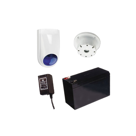 BOSCH SIREN KIT INCLUDES 1x 12V7Ah BATTERY 1x 18VAC POWER SUPPLY 1x SLIMLINE STROBE/SIREN 1x SURFACE MOUNTED PIEZO NO PIR