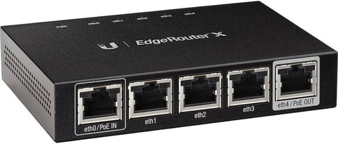 UBIQUITI UNIFI EDGEROUTER X WITH 5 X GIGABIT RJ45 INCLUDES 1 X POE INPUT 1 X POE PASSTHROUGH 12VDC 24V PASSIVE POE BLACK