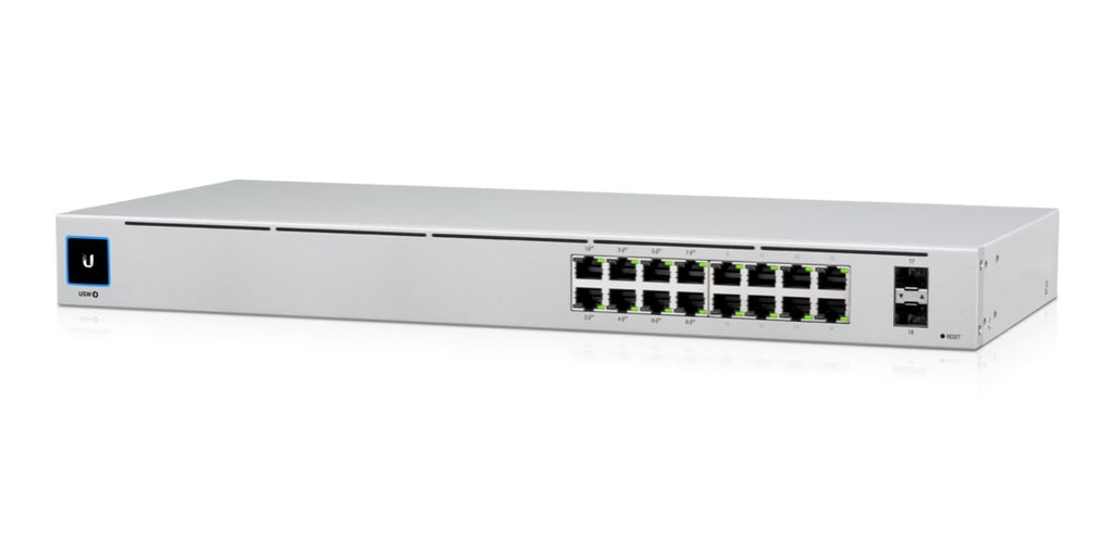 UBIQUITI 16PORT ( 18P) GIGABIT SWITCH 42W POE TOTAL CAPACITY 8X POE+ PLUS 2X 1G SFP/ FIBRE PORT L2 CLOUD MANAGED SILVER 240VAC
