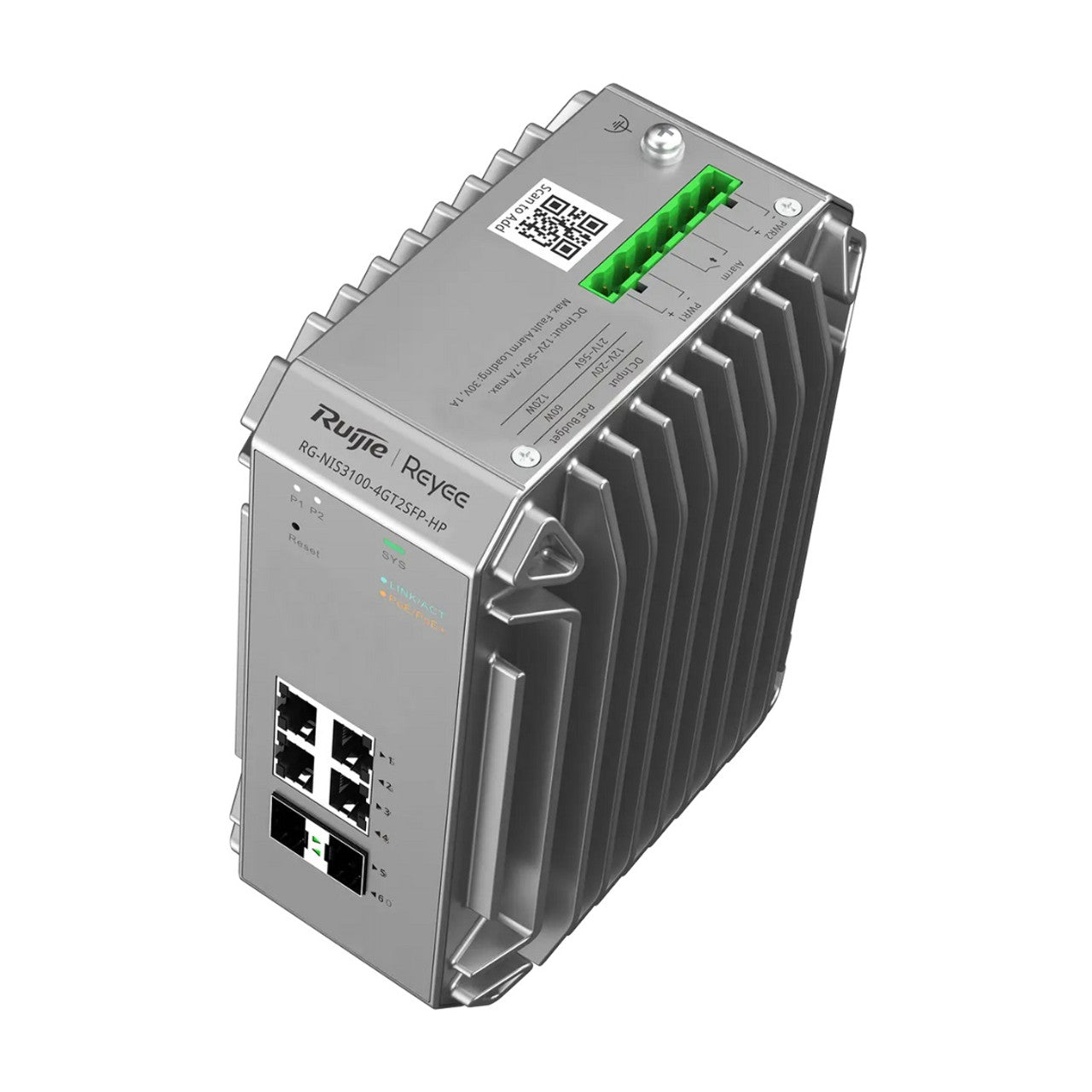 Ruijie Reyee RG-NIS3100-4GT2SFP-HP Industrial Managed Switch, 4-Port Gigabit PoE/PoE+, 2-Port SFP, 120W PoE Power budget