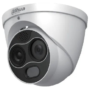 EUREKA SERIES IP CAMERA WHITE AI THERMAL 256X192 SENSOR 4MP H.264/5/ MJPEG TURRET WITH DUAL LENS DIGITAL WDR METAL 2MM FIXED LENS IR 30M POE IP67 WITHOUT MIC AUDIO IN AUDIO OUT 2 X ALARM IN 2 X ALARM OUT SUPPORT UP TO 256GB SD 12VDC