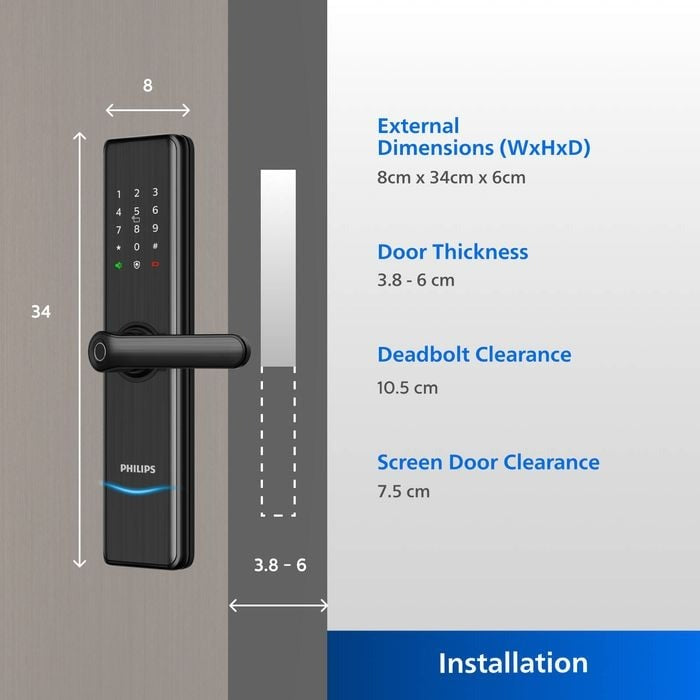 Philips EasyKey Bluetooth Mortise Handle Lock - Black