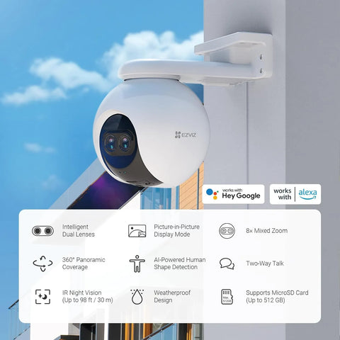 EZVIZ Security Camera: Dual-Lens Pan & Tilt Wi-Fi Camera - C8PF