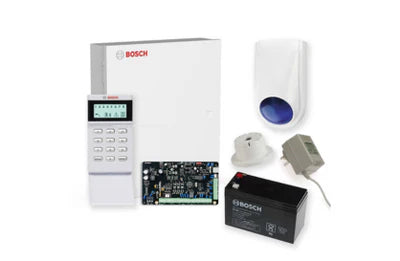 BOSCH 3000 HARDWIRED ALARM KIT INCLUDES 1x SOLUTION 3000 PCB 1x ICON KEYPAD 1x MW250 METAL ENCLOSURE 1x 12V7Ah BATTERY 1x 18VAC POWER SUPPLY 1x SLIMLINE STROBE/SIREN 1x SURFACE MOUNTED PIEZO NO PIR